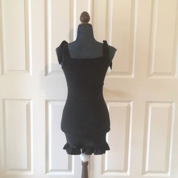 Nasty Gal Ruffle Mini Dress Black Slinky Ties New - Picture 6 of 16
